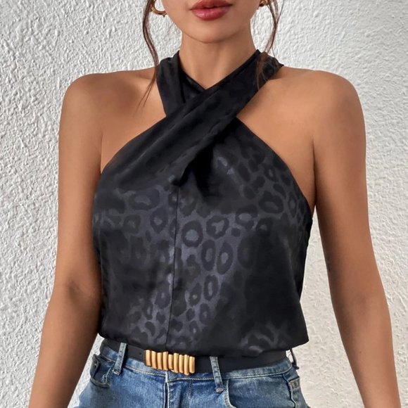 Luxe leopard print Satin Halter Top - Picture 5 of 5